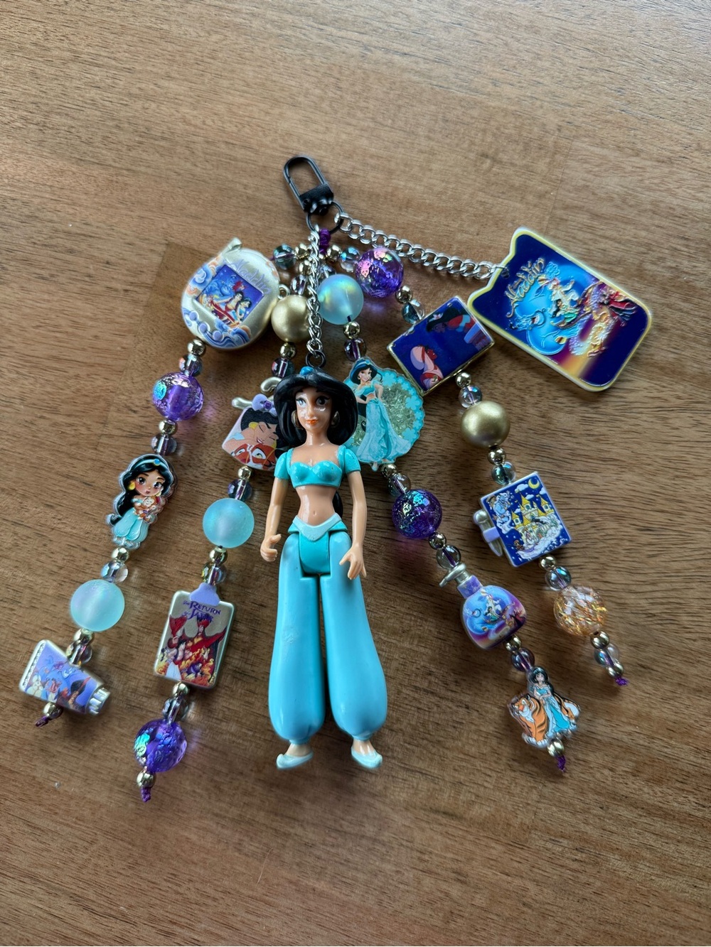 Disney Jasmine Blue-Turquoise Beaded Charm Keychain